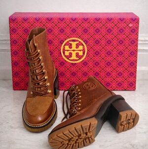 Tory Burch Gabrielle Tanstone Lace-Up Lug Sole Ankle Boots 7.5